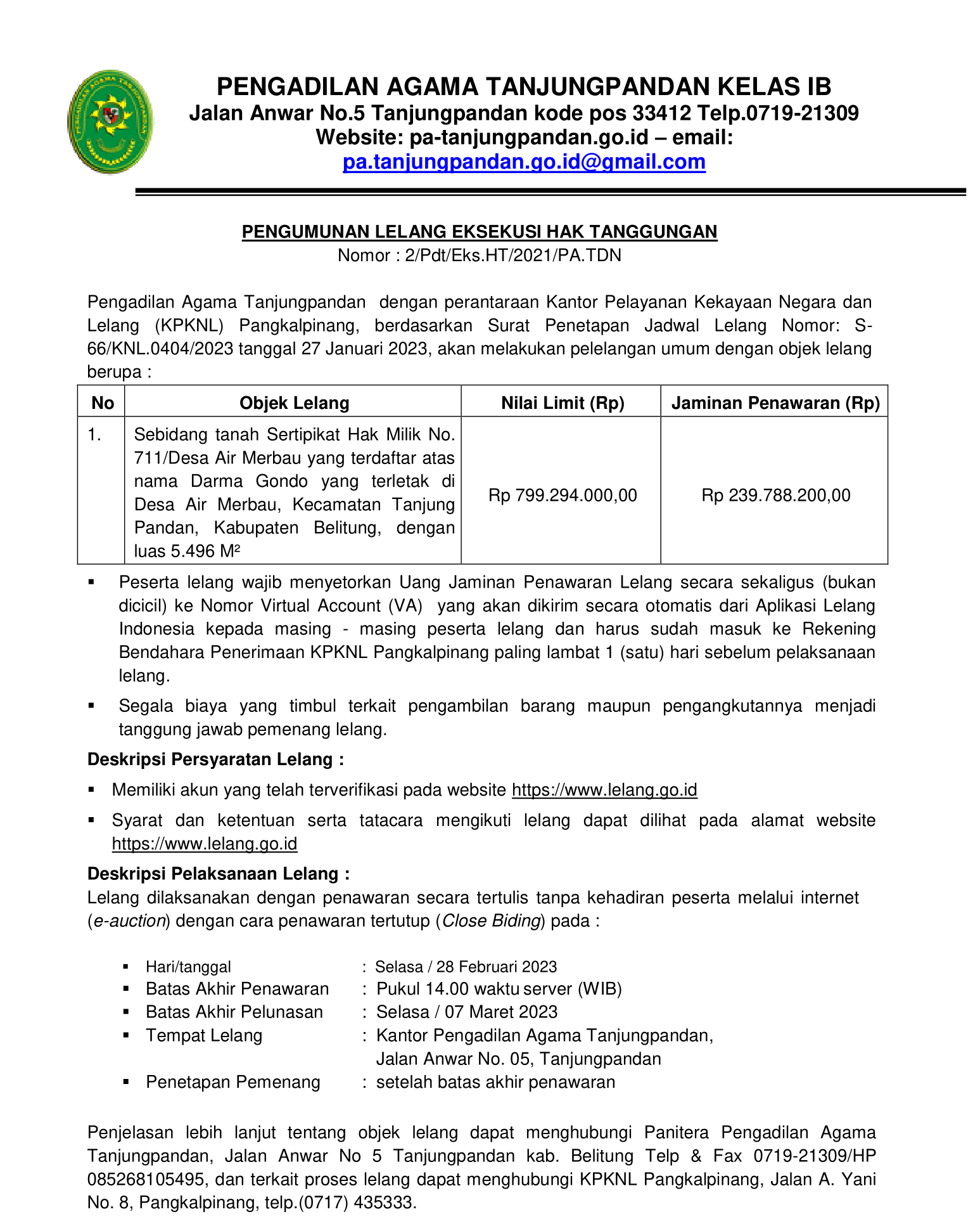 Pengumuman Lelang Pertama 02 1
